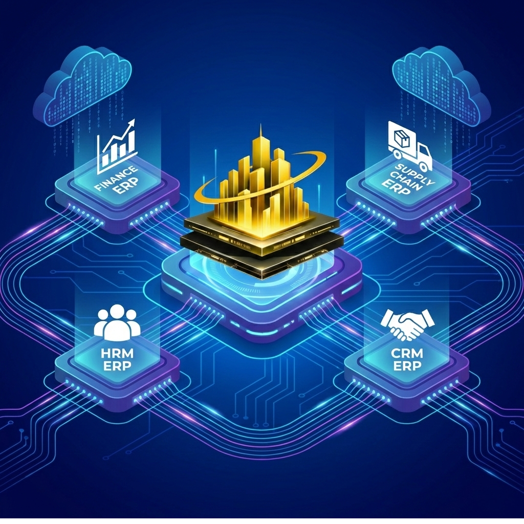 Streamline business operations with integrated ERP solutions for finance, supply chain, HR, asset management, and project management.